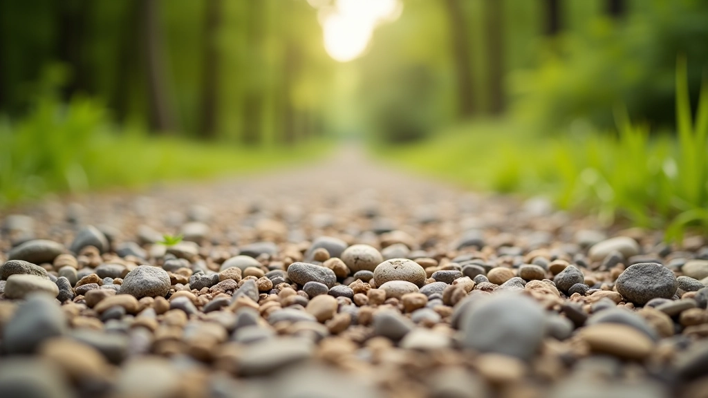 Close-up of gravel trail surface showing fine stone composition and packed earth texture typical of Ērgļi rail corridor route