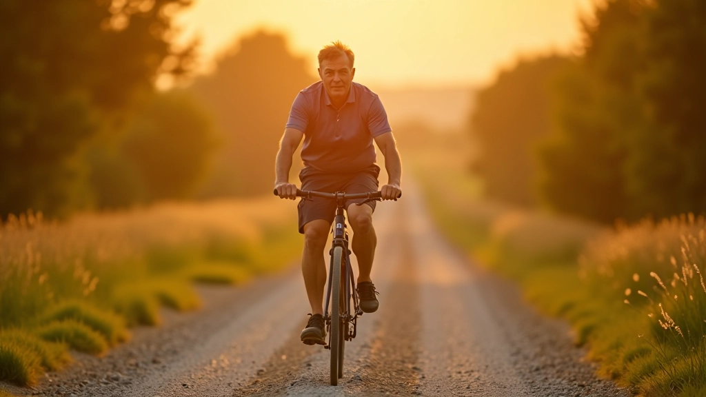 Experienced cyclist enjoying the restored gravel trail at sunset